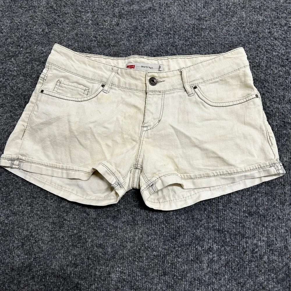 Levi's Shorty Short Womens Size 5 Off-White Low Rise Casual Summer Denim Stained
